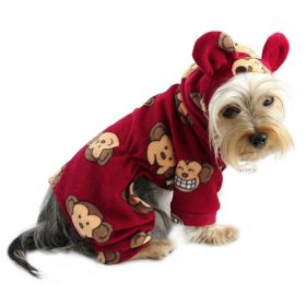 Adorable Silly Monkey Fleece Dog Pajamas/Bodysuit with Hood - Burgundy - S