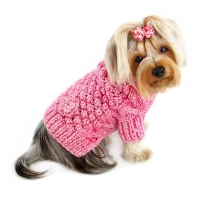 Pink Bobble Stitch Turtleneck Hand Knitted Sweater - S