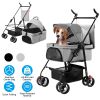 4 Wheels Pet Stroller Foldable Carrier Strolling Cart Travel Jogger Pet Stroller with Removable Liner Storage Basket for Dog Cat