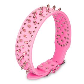 Dog Leather Collar Spiked Studded Pet Dog Collar Adjustable Neck Pitbull Mastiff Collar (Option: LeatherCollarPinkXL)