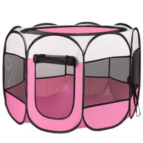 Portable Foldable Pet Tent Exercise Pen Kennel Removable Zipper Top and Bottom Water Resistant Indoor Outdoor Use For Dogs Cats Other Pets (Option: PetPlaypen LPink)