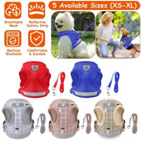 Pet Mesh Harness Dog Leash Set Reflective Chest Strap Adjustable Puppy Vest For Puppies Breeds Dogs Cats Walking Outdoor (Option: CatHarnessBlueS)