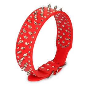 Dog Leather Collar Spiked Studded Pet Dog Collar Adjustable Neck Pitbull Mastiff Collar (Option: LeatherCollarRedXL)