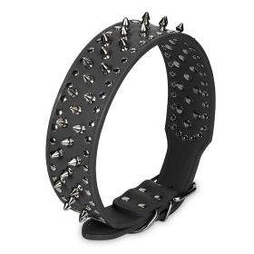 Dog Leather Collar Spiked Studded Pet Dog Collar Adjustable Neck Pitbull Mastiff Collar (Option: LeatherCollarBLKL)