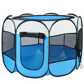 Portable Foldable Pet Tent Exercise Pen Kennel Removable Zipper Top and Bottom Water Resistant Indoor Outdoor Use For Dogs Cats Other Pets (Option: PetPlaypen LBlue)