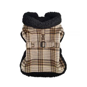 Sherpa-Lined Dog Harness Coat - Brown & White Plaid (size: X-Large)