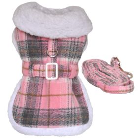 Sherpa-Lined Dog Harness Coat - Pink & White Plaid (size: large)