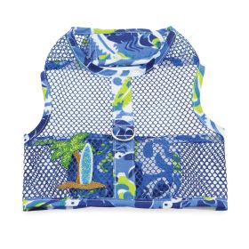 Cool Mesh Dog Harness with Leash - Surfboard Blue and Green - Ocean Blue and Palms (size: large)