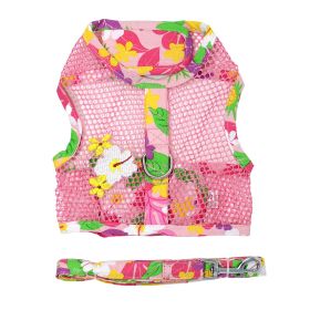 Cool Mesh Dog Harness with Leash - Pink Hawaiian Floral (size: small)