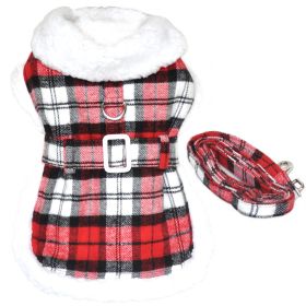 Sherpa-Lined Dog Harness Coat - Red & White Plaid (size: small)