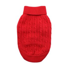 Combed Cotton Cable Knit Dog Sweater - Fiery Red (size: small)