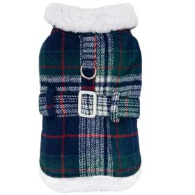 Sherpa-Lined Dog Harness Coat - Blue & Green Plaid (size: medium)