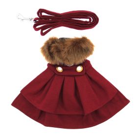 Wool Fur-Trimmed Dog Harness Coat - Burgundy (size: X-Small)
